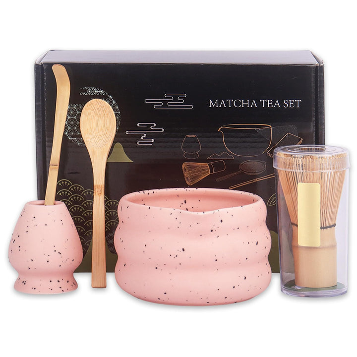 Matcha Tee Set mit Matcha Besen und Schale, Bambus Matcha Schneebesen und Keramik Matcha Besen Halte