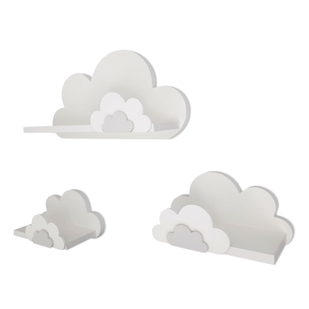 3er Set Wandregal Kinderzimmer Weiss | Babyzimmer Wolkenregal für Bücher, Spielzeug, Dekoration | Re