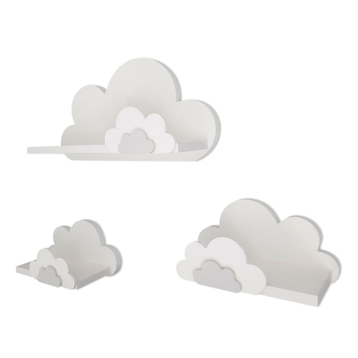 3er Set Wandregal Kinderzimmer Weiss | Babyzimmer Wolkenregal für Bücher, Spielzeug, Dekoration | Re