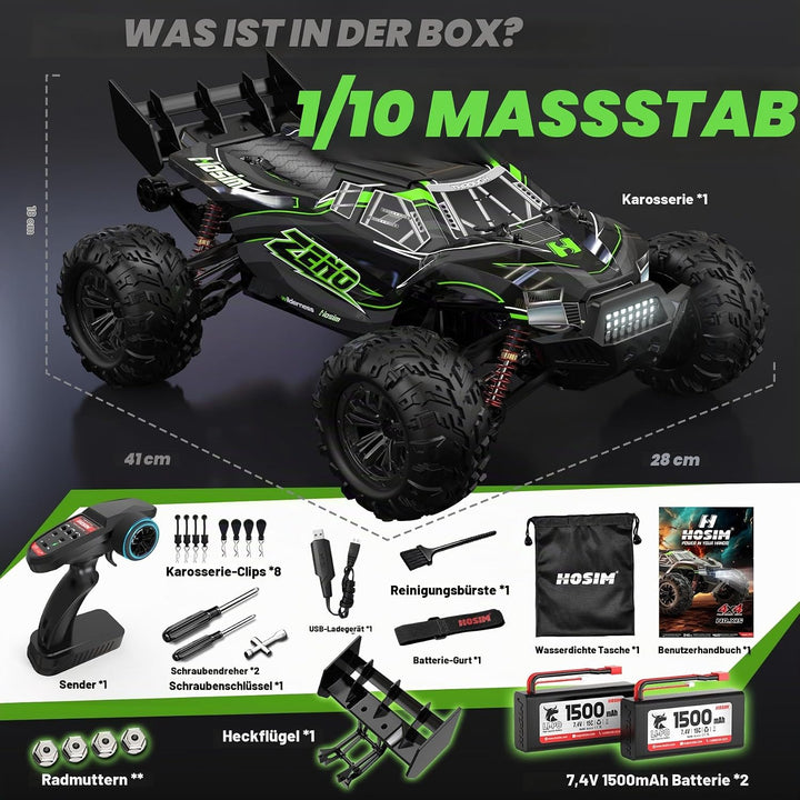 Hosim 1:10 Ferngesteuertes Auto Bürstenlose Schnell RC Auto 60 km/h für Erwachsene und Kinder, Offro