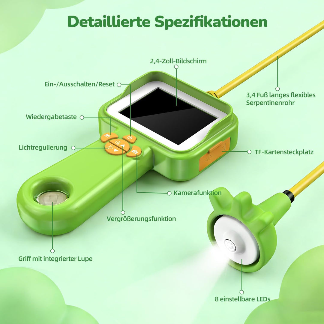 FINIBO Endoskopkamera Kinder – 2.4" Display Kids Endoscope, Spielzeug Endoskop mit Licht, Insekten B