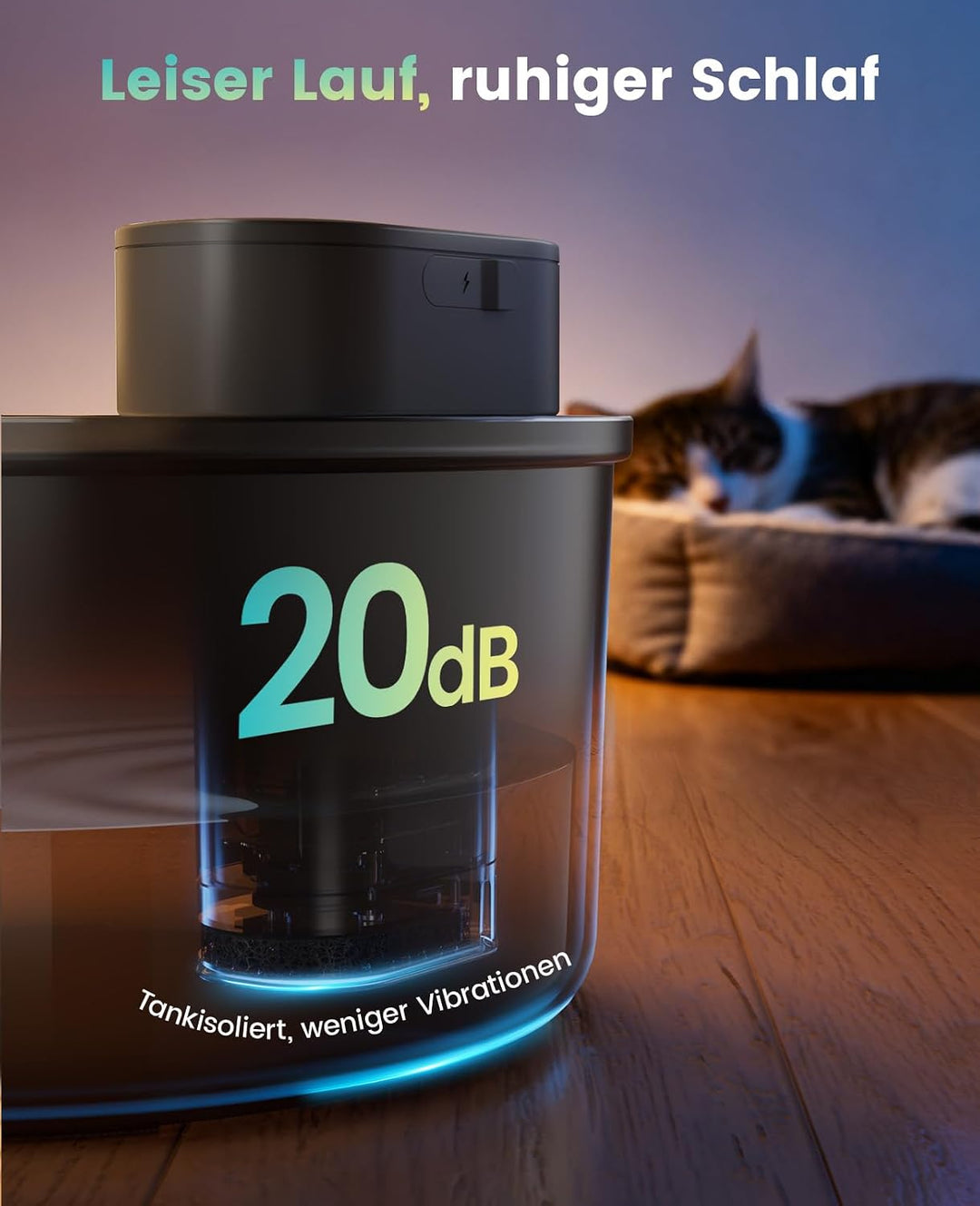 Oneisall 3.2L Kabelloser Katzenbrunnen Edelstahl mit Bewegungsmelder Katze | 4000mAh Akku 45 Tage La