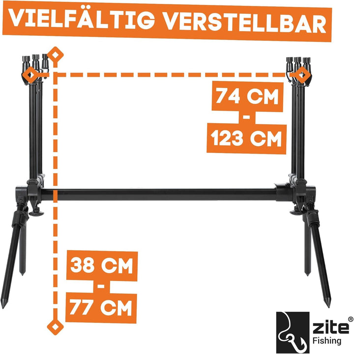 Zite Fishing Rod-Pod Rutenhalter 3 Ruten - Aluminium Rutenständer & Angel-Ständer mit Tasche zum Kar