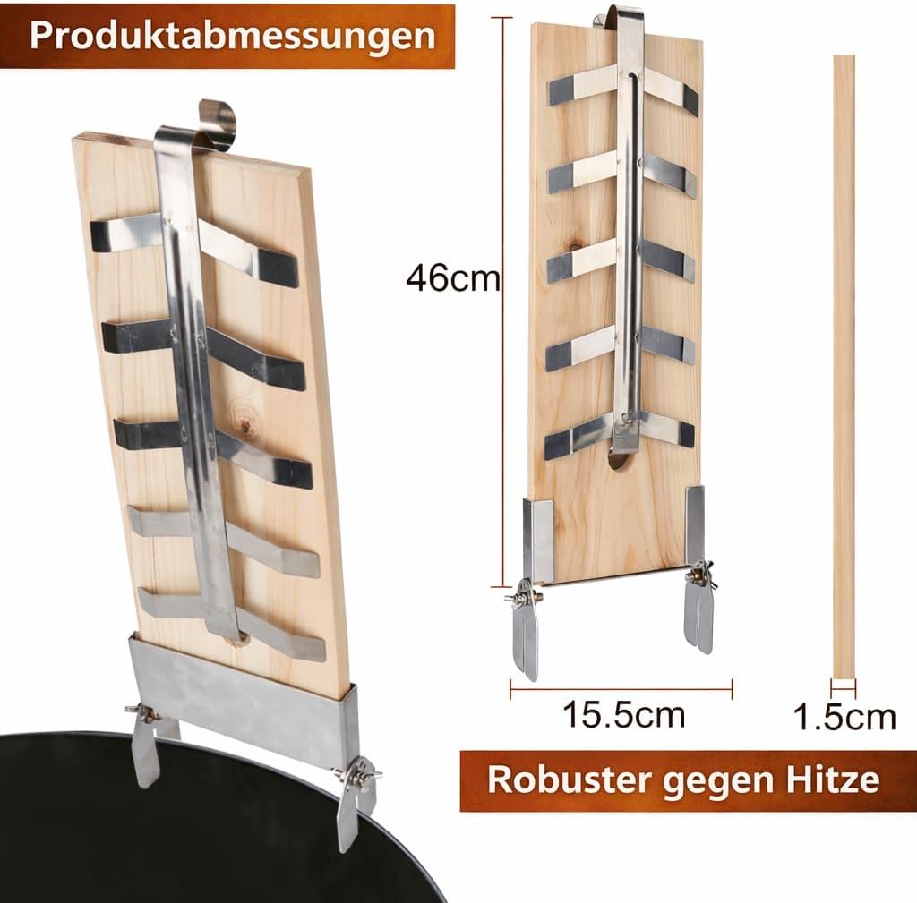 Flammlachsbretter 2er Set – Tannenholz Räucherbrett mit Edelstahl-Halterung (5-Fach verstellbar) – i
