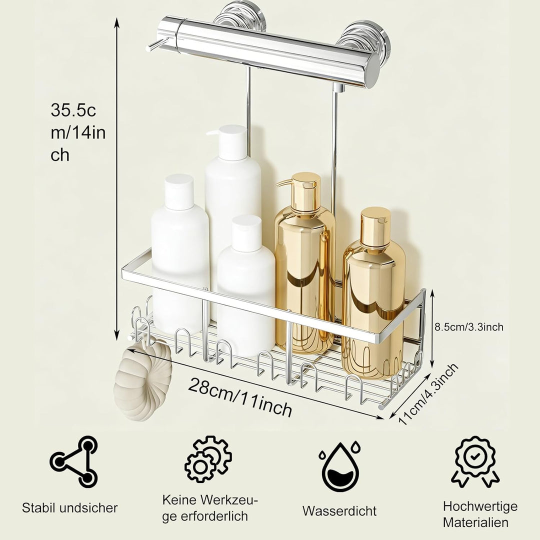 Duschablage Ohne Bohren, Duschablage Zum Hängen, shampoo halterung für dusche mit 12 Haken Silber-hä
