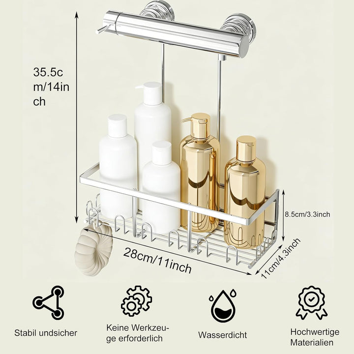 Duschablage Ohne Bohren, Duschablage Zum Hängen, shampoo halterung für dusche mit 12 Haken Silber-hä