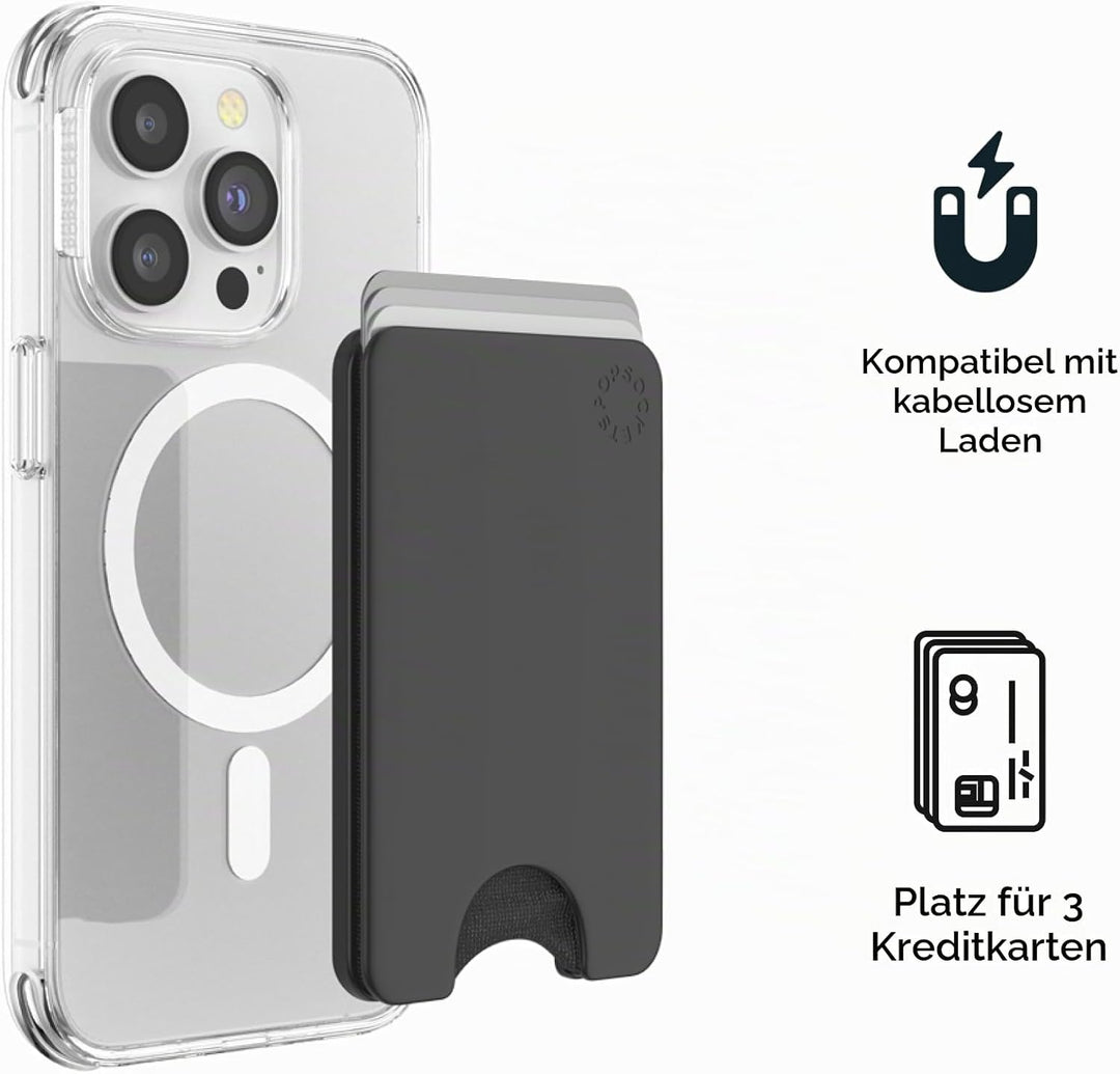 PopSockets Handy-Wallet für MagSafe, Kartenhalter ohne Grip, Black - Black Schwarz, Schwarz