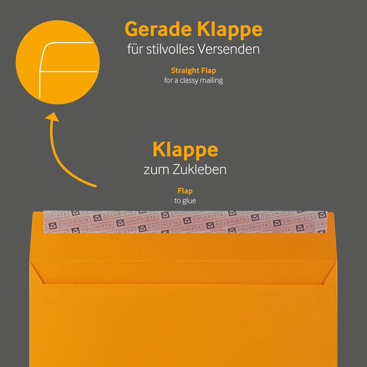 Farbige Briefumschläge - Orange ~162 x 229 mm (DIN C5) | 130 g/qm Colorista | Mit Fenster | Haftkleb