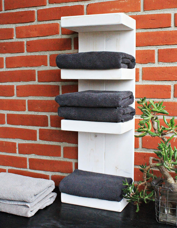 Badregal aus Holz - Farbe: Weiss - Masse (HxBxT): 70 cm x 23,5 cm x 17 cm - Vintage Handtuchhalter s