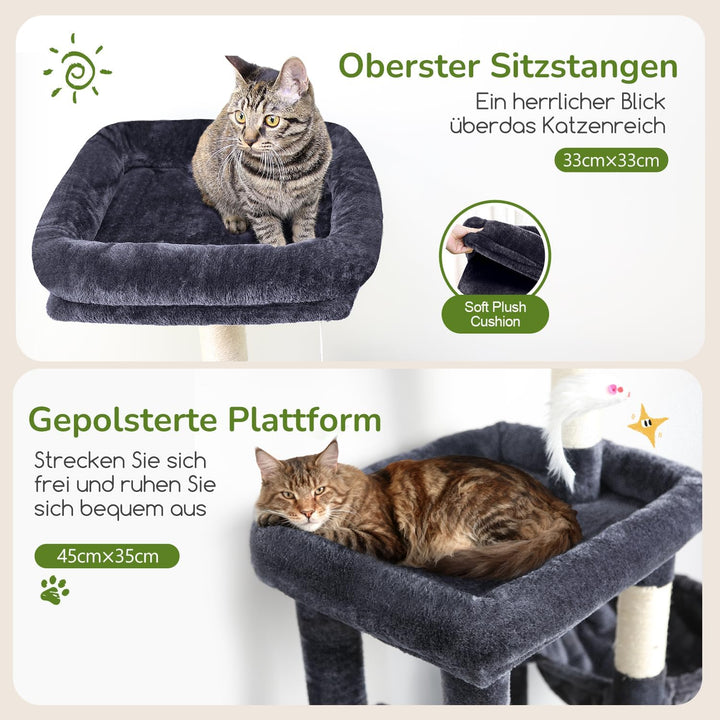 Globlazer Kratzbaum mit 2 Katzenhaus, Grosse Gepolsterte Plattform, Sitzstangen, Katzenkorb, Stable
