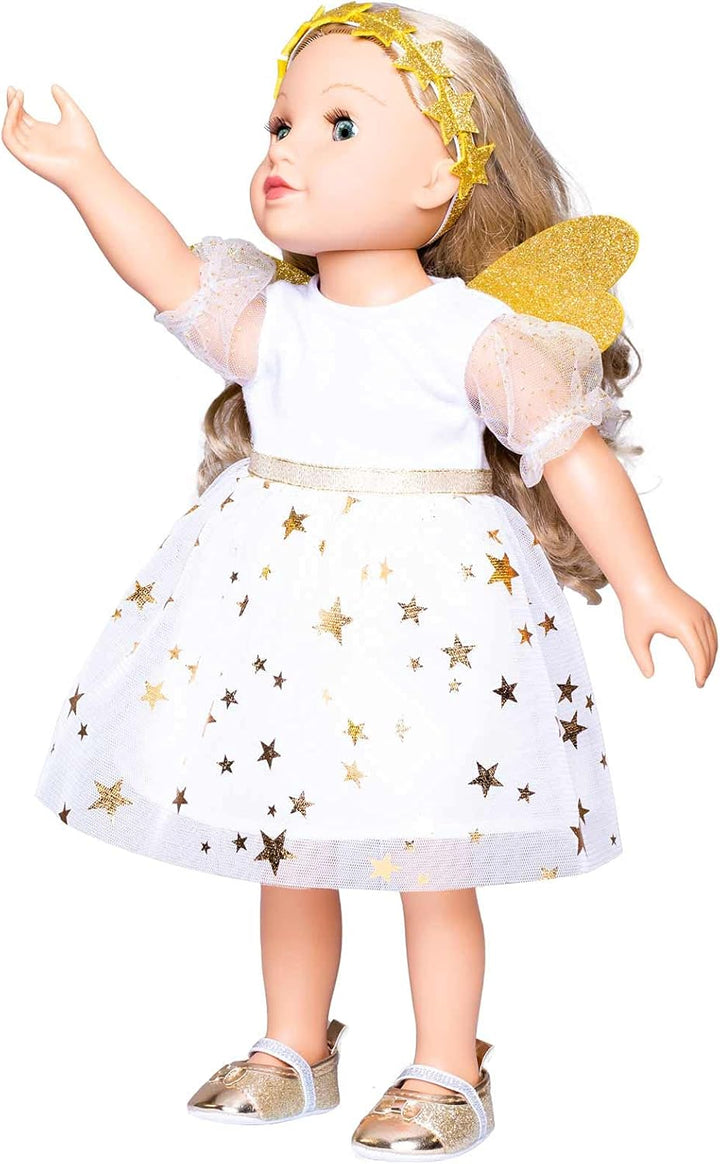 Heless 2152 - Kleid für Puppen im Design Schutzengel, mit goldenen Flügeln und Sternen-Haarband, Grö