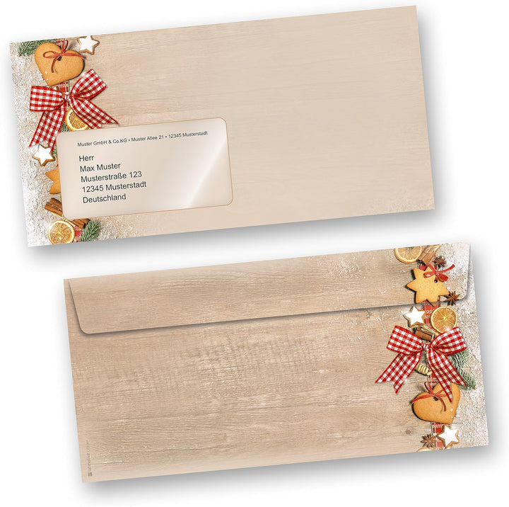 Briefpapier Weihnachten LANDIDYLLE 250 Sets mit Fensterumschläge Weihnachtsbriefpapier A4 Holz Landh