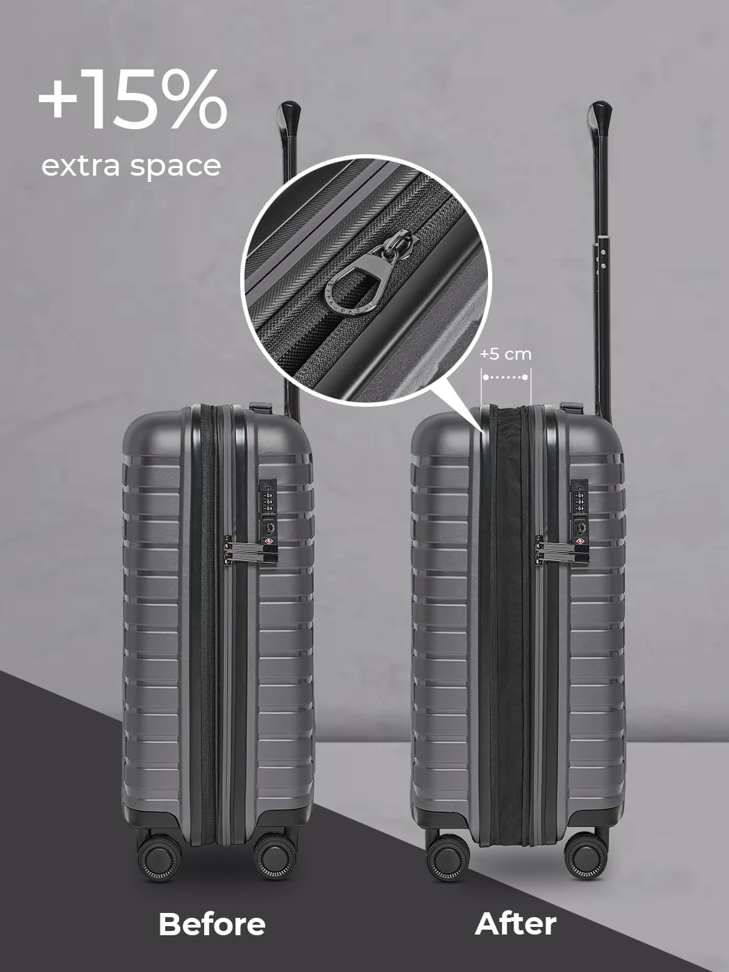 Pactastic Hartschalen Kabinen-Koffer | Kleiner Cabin-Trolley 40 x 20 x 55 cm von 40 auf 48 Liter erw