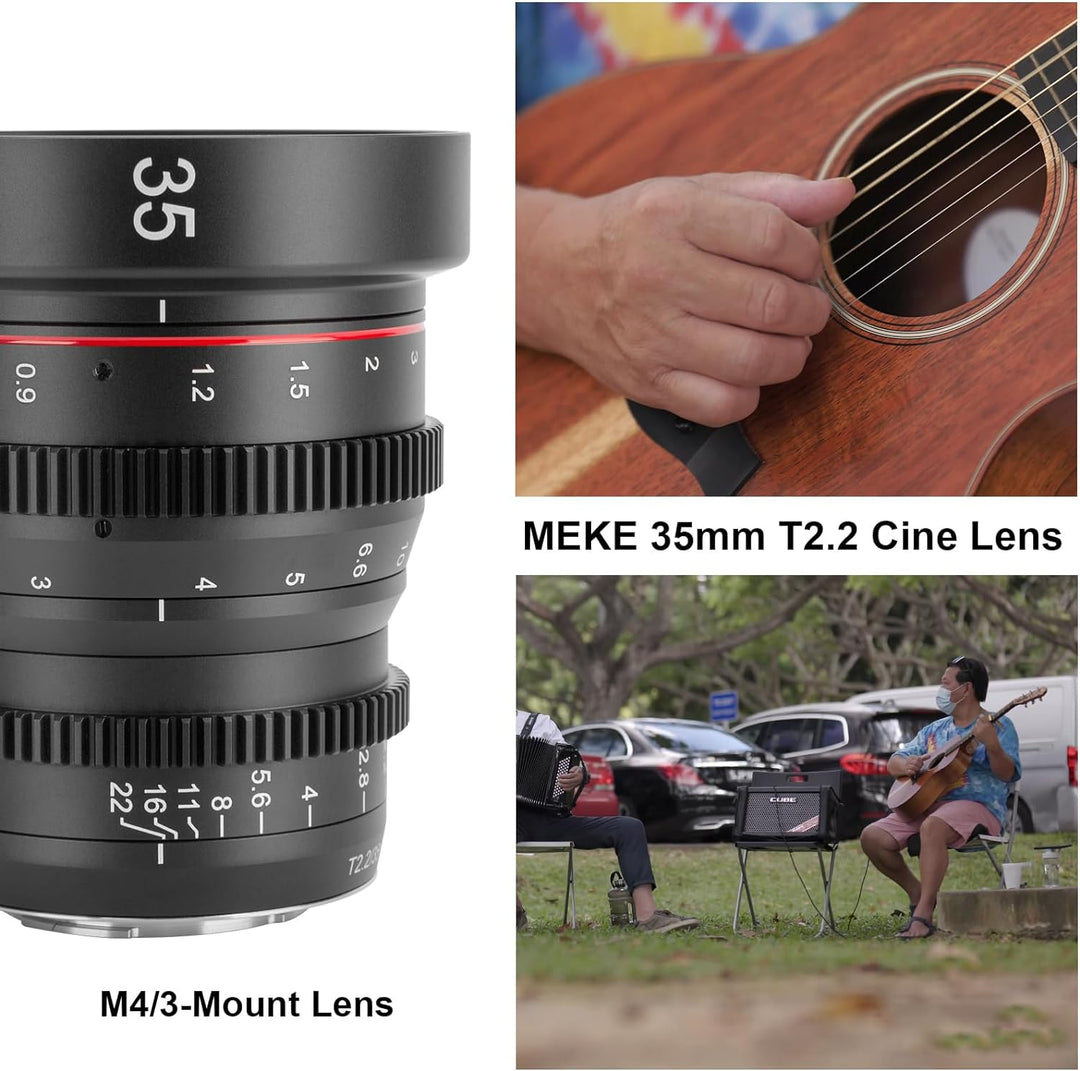 MEKE 35mm T2.2 grosse Blende, manueller Fokus, niedrige Verzerrung, 4K Mini-Cine-Objektiv für Micro