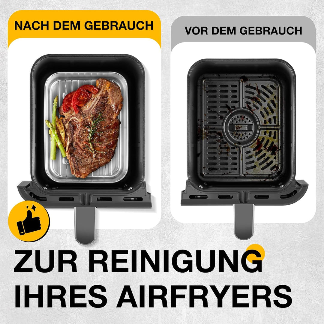 Edelstahl Auflaufform für Airfyer – mit Abtropfgitter, Dichtdeckel & Hitze-Schutzgriffen, Heissluftf