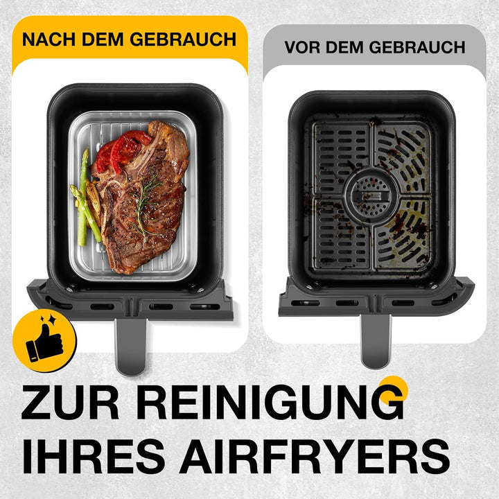 Edelstahl Auflaufform für Airfyer – mit Abtropfgitter, Dichtdeckel & Hitze-Schutzgriffen, Heissluftf