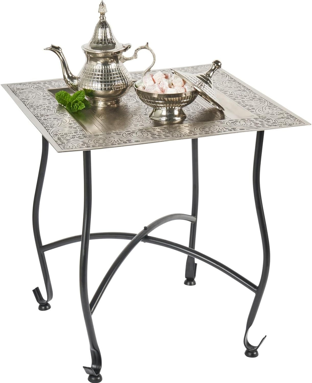 Marokkanischer Tisch Beistelltisch aus Metall Sule 42cm eckig | Orientalischer runder Teetisch klein