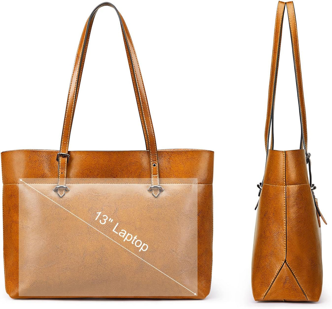 S-ZONE Damen Handtasche Rindspalt Leder Schultertasche Umhängetasche Grosse Shopper Tote Beutel Brau