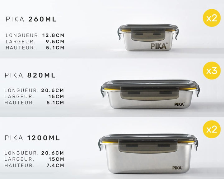 PIKA° Premium Edelstahl-Frischhaltebehälter-Vorratsdosen Set (12-tlg.) | Mikrowellen- &amp; Ofenfest | L