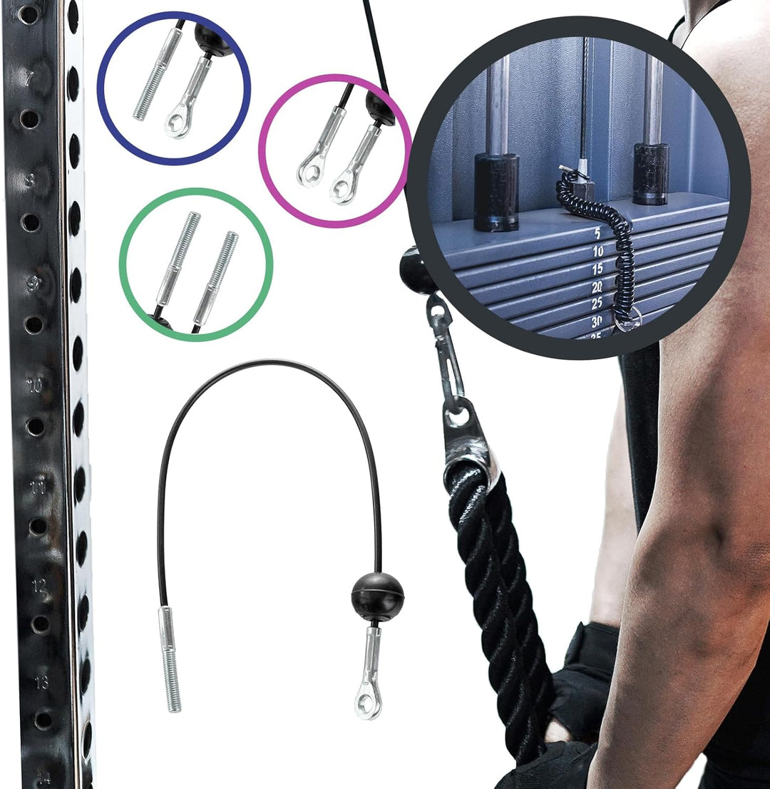 DQ-PP Stahlseil ummantelt mit Ösen für Fitnessgeräte |7x19 | Drahtseil | Gym Kabel | Schwarz | Fitne