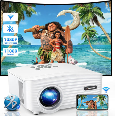 Beamer, Mini Beamer 11000 Lumen Heimkino Video Beamer, WiFi Bluetooth Beamer Full HD 1080P Unterstüt