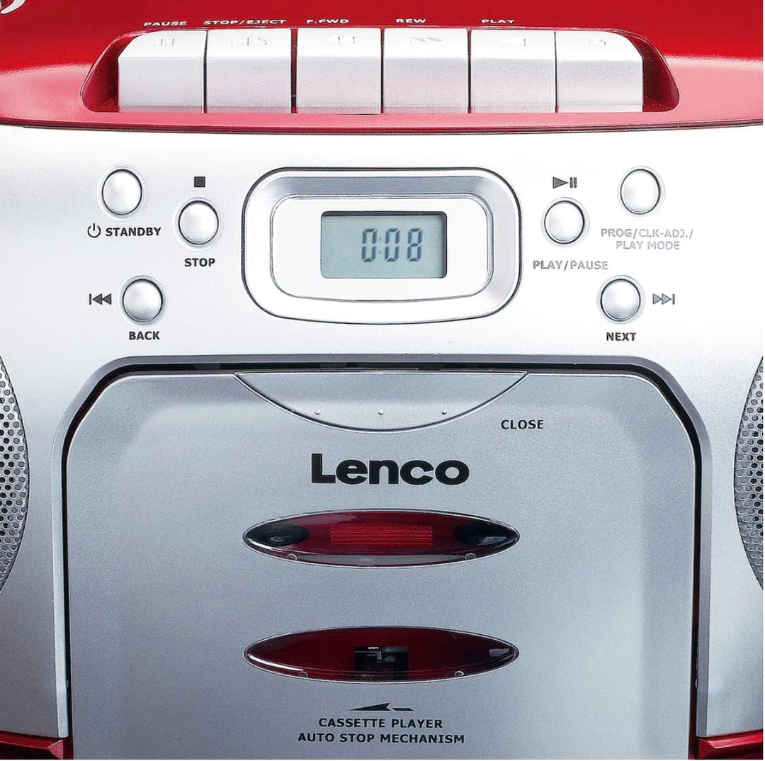 Lenco SCD-420RD Tragbares UKW-Radio mit Toplader CD-Spieler und Kassettendeck, LCD Display, Wiederho