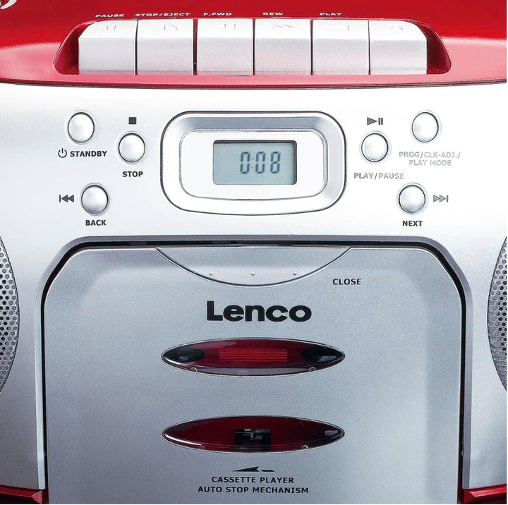 Lenco SCD-420RD Tragbares UKW-Radio mit Toplader CD-Spieler und Kassettendeck, LCD Display, Wiederho