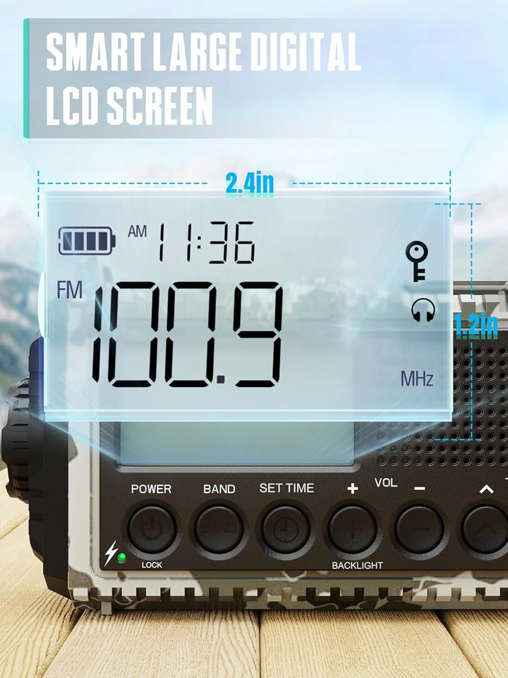 Kurbelradio 12000mah mit Handyladefunktion Solar, AM/FM/SW Notfallradio,Usb/Typ C, Sos,Wiederaufladb