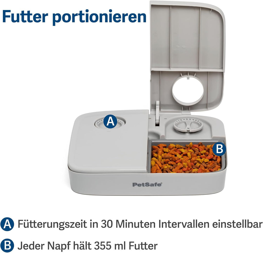 PetSafe Futterautomat für 2 Mahlzeiten, Integrierte Schaltuhren, BPA-freier Futternapf, Für Trockenf