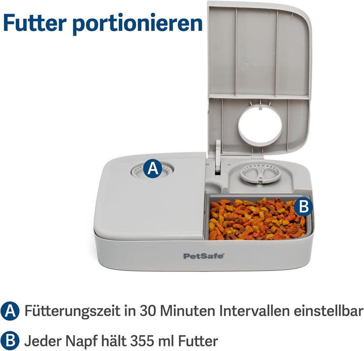 PetSafe Futterautomat für 2 Mahlzeiten, Integrierte Schaltuhren, BPA-freier Futternapf, Für Trockenf