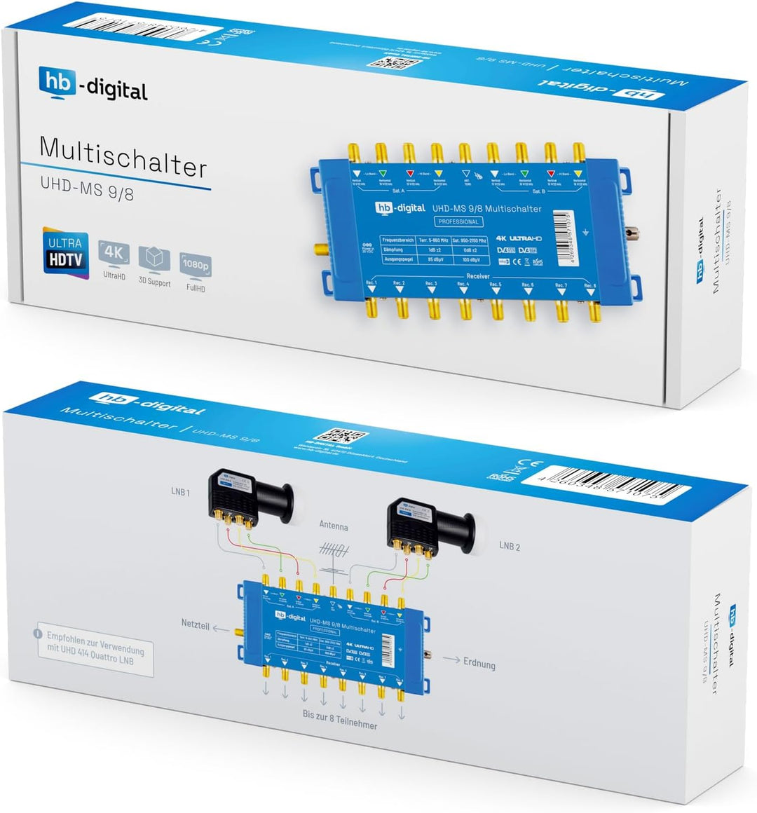 Multischalter pmse 9/8 HB-DIGITAL 2X SAT bis 8 x Teilnehmer/Receiver für Full HDTV 3D 4K UHD 8x Teil