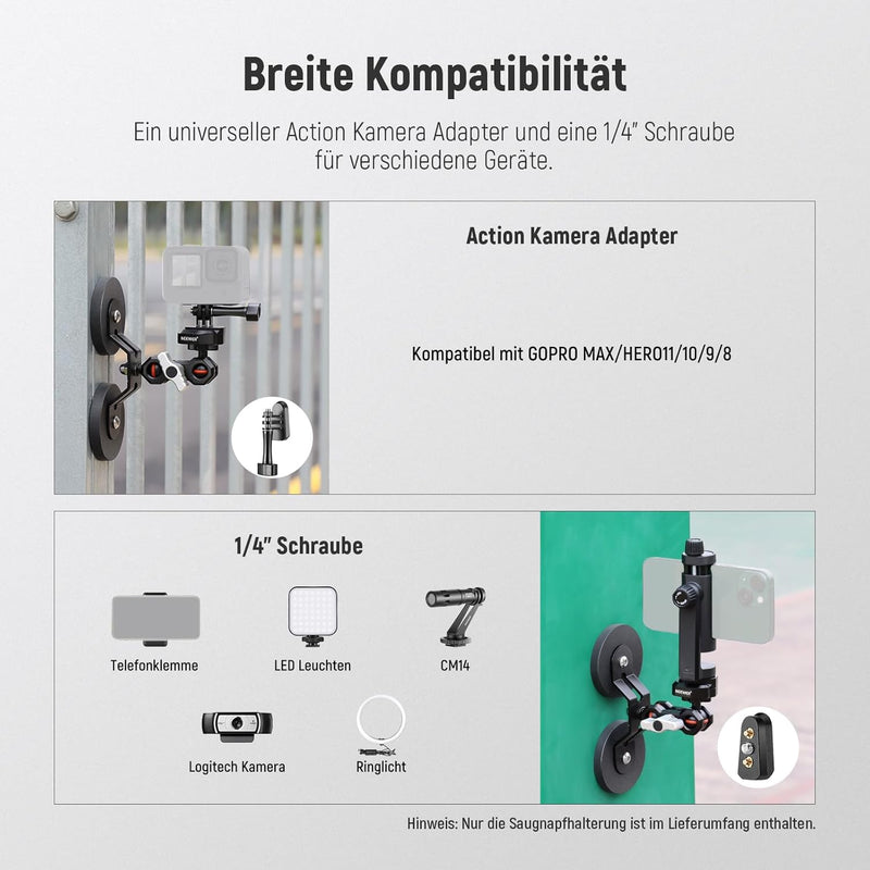 NEEWER Magnetische Action Kamera Halterung mit Dual 1/4 "Ball Head Magischer Gelenkarm, Powerful Att