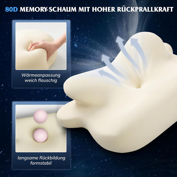 Nackenkissen Kopfkissen, Memory Foam Kissen mit Abnehmbarer Bezug | Ergonomisches Kopfkissen mit Küh