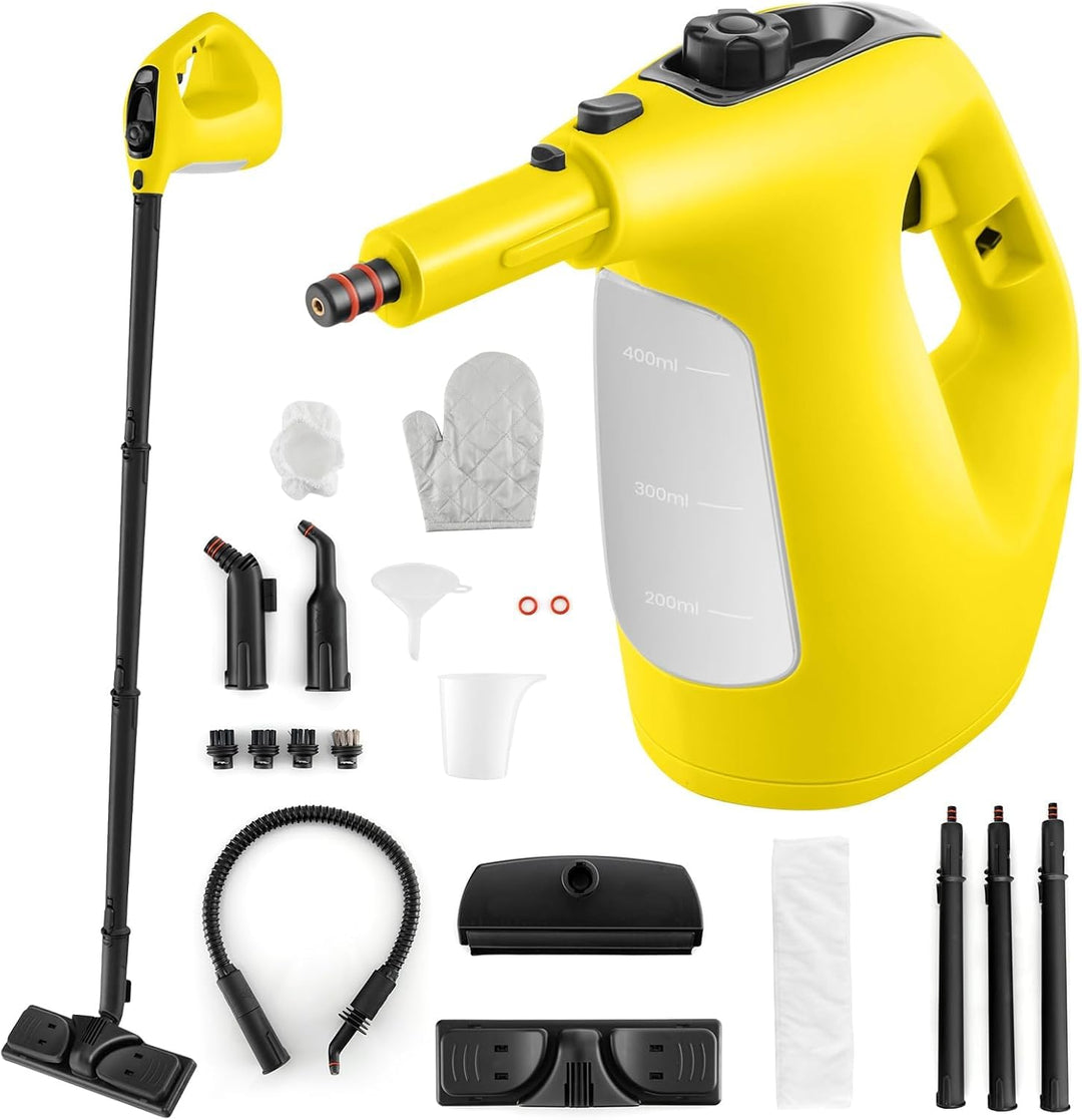 FANTASK 1500W Dampfreiniger bis zu 125℃ in Gelb, mit 400ML Tank, Aufheizzeit: 1 min, Dampfreiniger H