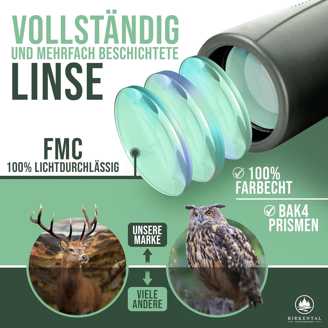 Birkental Fernglas Erwachsene 12x42 inkl. Zubehör-Anfänger und Profis-HD Zoom,wasserdicht,leicht,kom