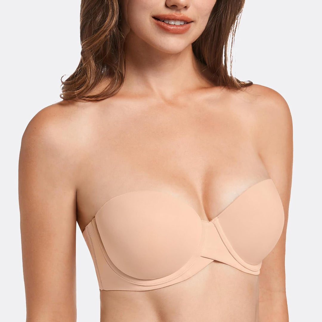 MELENECA Damen Hochdrücken Dick gepolstert Mehrweg Bügel Trägerloser BH 65C Beige, 65C Beige