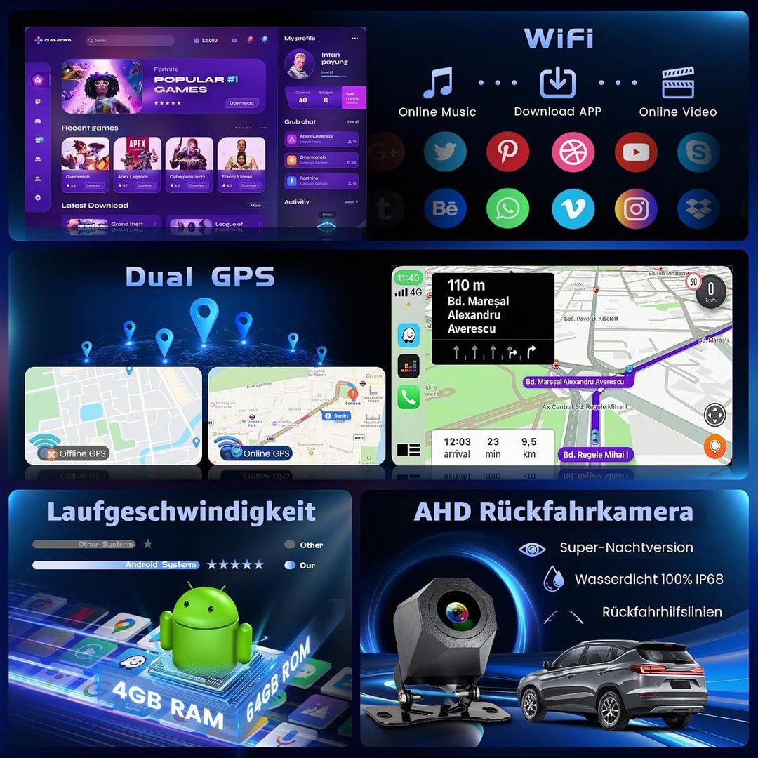 Hikity 4+64G 9" Android Autoradio für Nissan Qashqai J10 2006-2016 | Incell Touchscreen Wireless Car