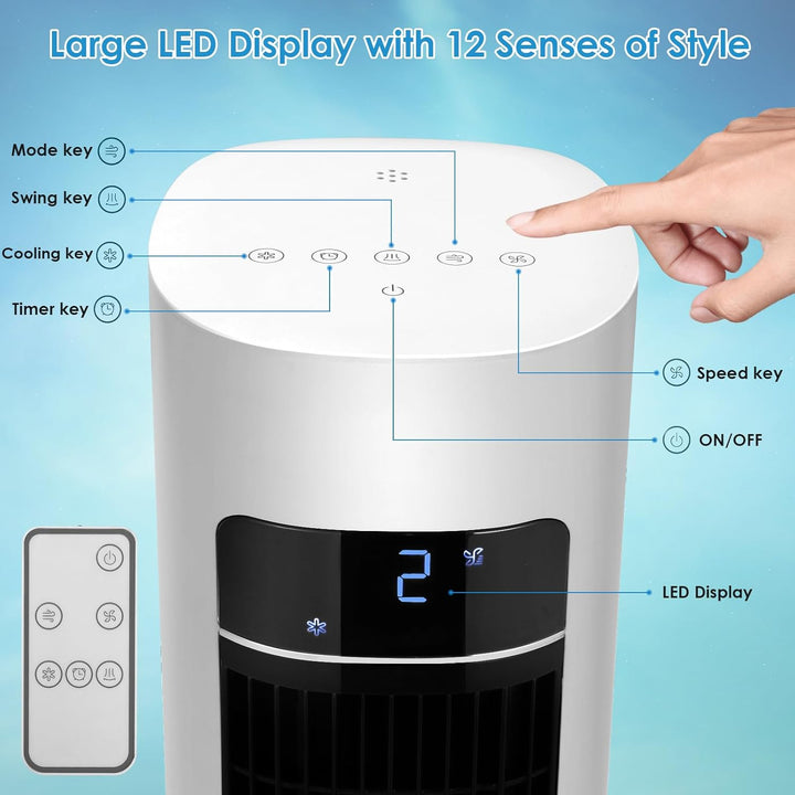 LIFERUN Turmventilator mit Aromadiffuser Fernbedienung 3-Stufen-Klimaanlage mit Wasserkühlung, 50° O