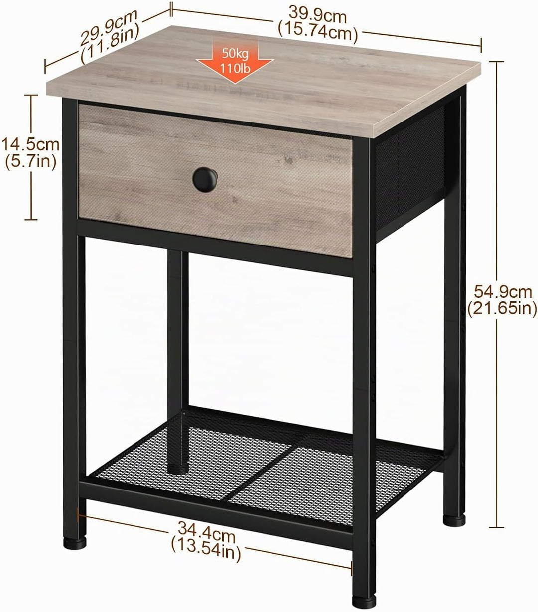 AMHANCIBLE Nachttisch 2er Set, Beistelltisch mit Stoffschubladen, Nachtkommode mit 2 Ablagen, Nachts