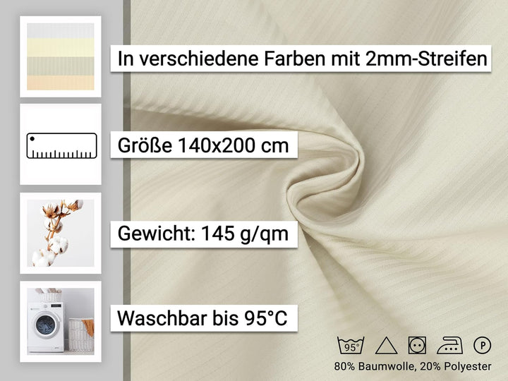 ZOLLNER Bettwäschegarnitur 80% Baumwolle, 20% Polyester, 80x80 cm + 140x200 cm, Grau 2 mm Elfenbein,