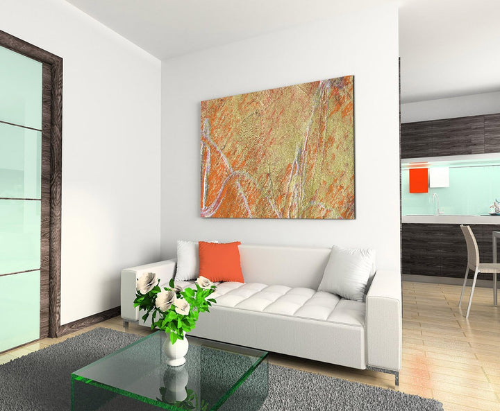 Paul Sinus Art 120x80cm Leinwandbild Leinwanddruck Kunstdruck Wandbild grün orange Textur