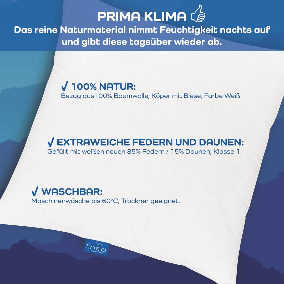 Böhmerwald Komfort Kopfkissen, 85 % Federn / 15 % Daunen, Füllgewicht: 1.150 g, Stützkomfort: fest,