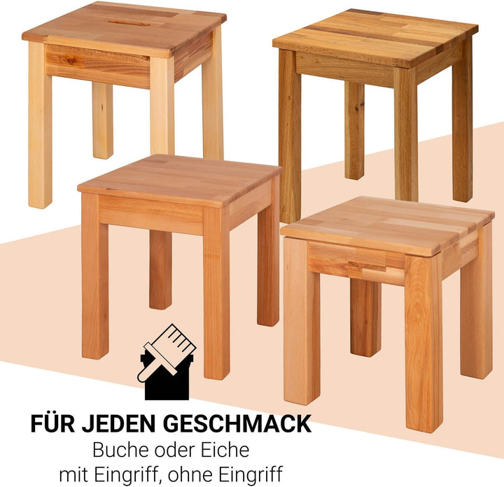 Staboos massiv Holzhocker Doc mit Eingriff bis 150 kg - Buche Sitzhocker aus Holz - Kernbuche Natur