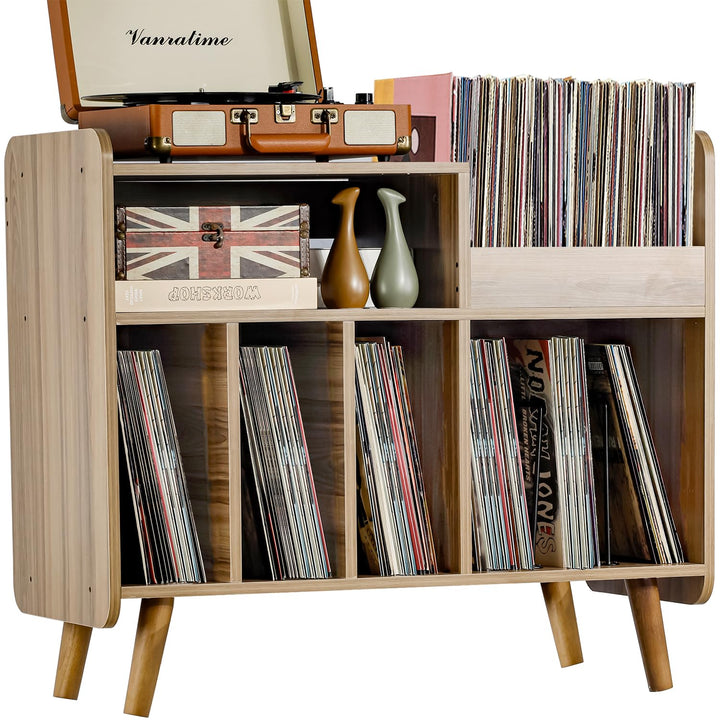 Plattenspielertisch, Plattenspielerständer aus der Mitte des Jahrhunderts mit Vinylaufbewahrung für
