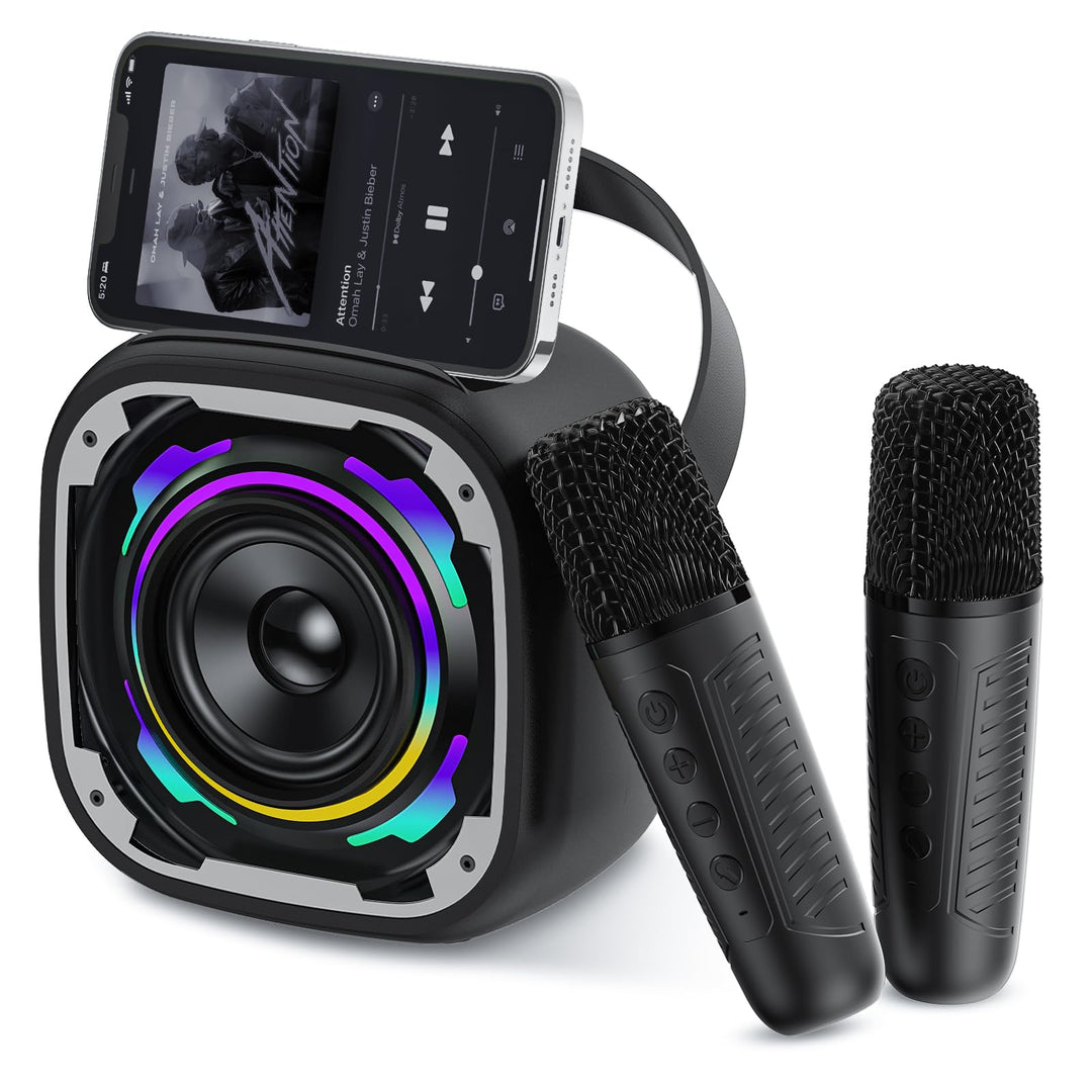 Karaoke-Maschine 2 Mikrofone für Kinder Erwachsene, Bluetooth-Lautsprecher drahtlos mit dynamischem
