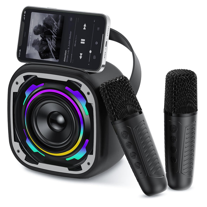 Karaoke-Maschine 2 Mikrofone für Kinder Erwachsene, Bluetooth-Lautsprecher drahtlos mit dynamischem
