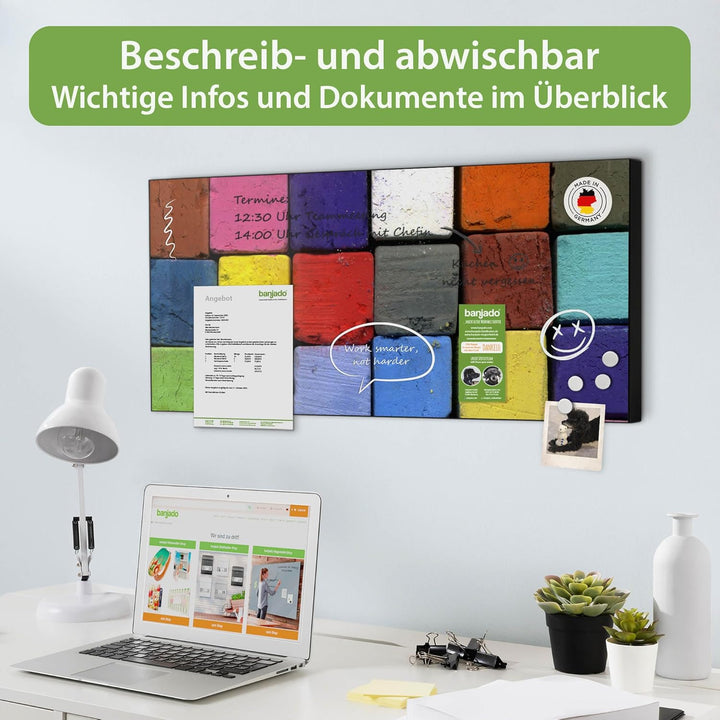 banjado Magnettafel schwarz 78 x 37cm / Magnetwand Metall/Magnetpinnwand als Memoboard/Pinnwand Magn