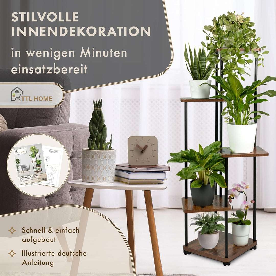 Pflanzenregal TOWER mit Rollen 5 Etagen - Blumenregal 112 cm hoch für Wohnzimmer - Design Pflanzenst