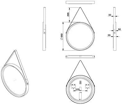 Talos Golden Summer runder Spiegel Ø 55 cm - Wandspiegel mit Aufhängeband in Lederoptik - Rundspiege