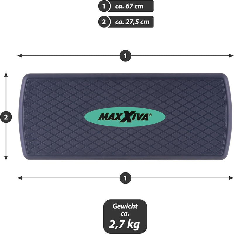 MAXXIVA Stepper Aerobic-Fitness-Steppbrett grün grau mit Antirutsch-Matte 67 x 27,5 x 10/15/20 cm hö